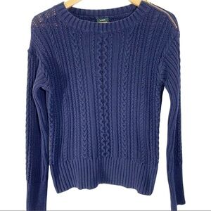 J Crew Navy Blue Cotton Fisherman Knit Long Sleeve Sweater